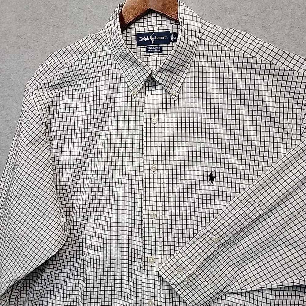 RALPH‎ LAUREN Yarmouth Mens 17.5 34/35 Long Sleeve Dress Shirt White Black Plaid
